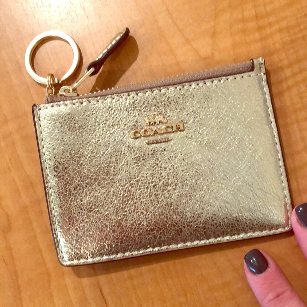 Shimmer gold coach keychain wristlet